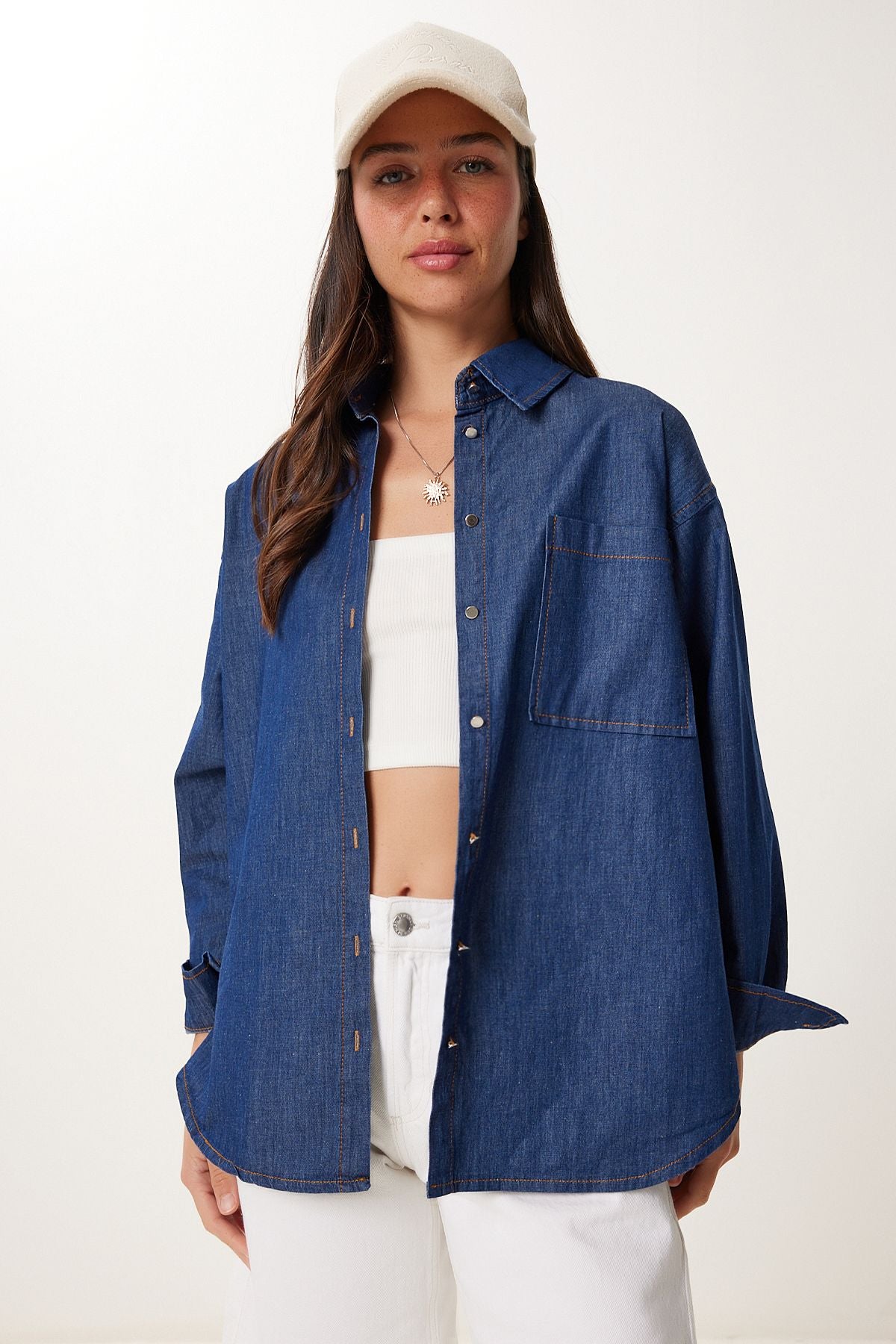 Koyu Mavi Cep Detaylı Denim Gömlek MX00221