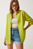 Yağ Yeşili Oversize Uzun Basic Gömlek  DD00842