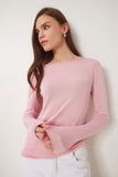 Pembe Kayık Yaka Mevsimlik Triko Bluz YY00231