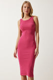 Pembe Halter Yaka Fitilli Saran Örme Elbise PG00092