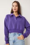 Mor Polo Yaka Şardonlu Crop Örme Sweatshirt HW00014