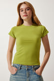 Yağ Yeşili Bisiklet Yaka Basic Sandy T-Shirt EN00611