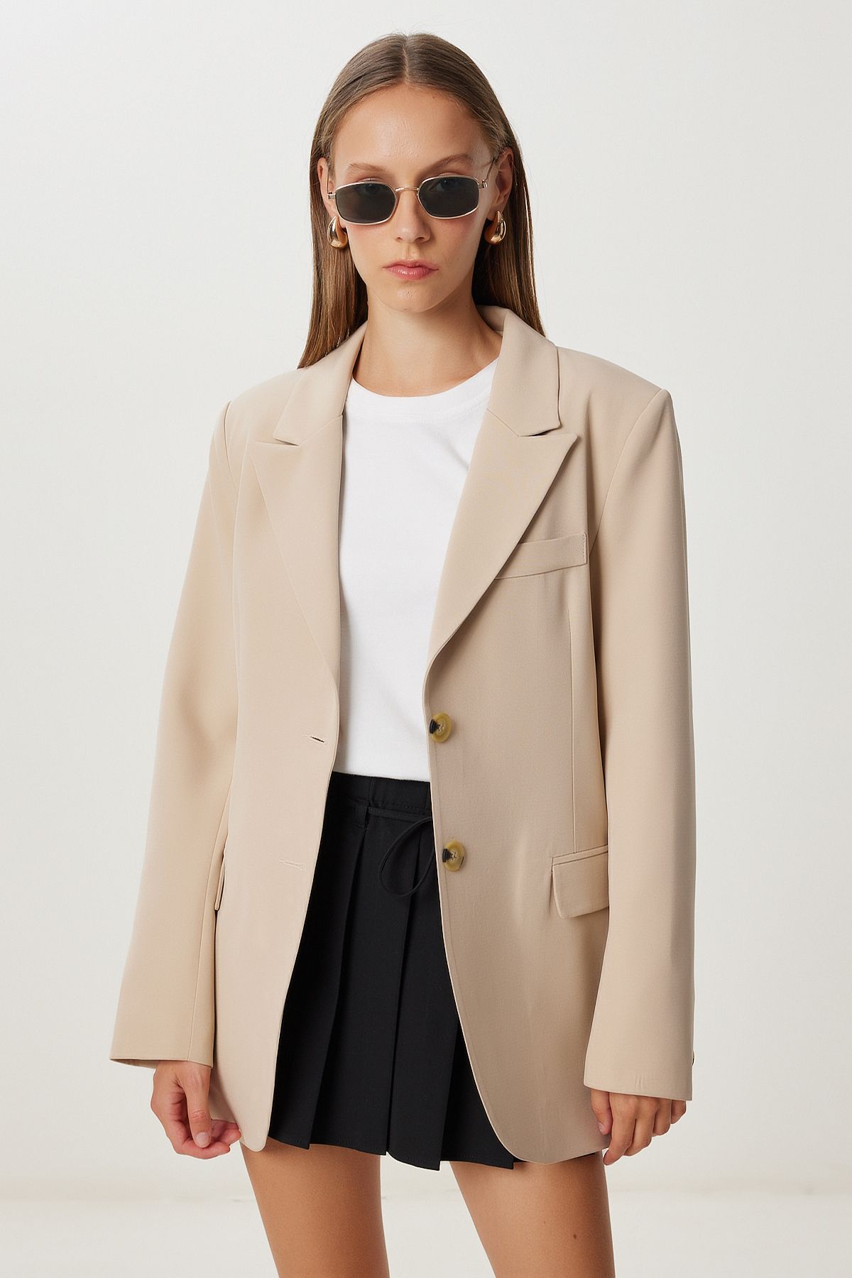 Koyu Krem Vatkalı Oversize Dokuma Ceket KT00028
