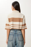Krem Bej Çizgili Crop Triko Kazak MX00242