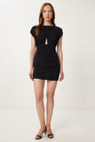 Siyah Vatkalı Cut Out Detaylı Mini Sandy Elbise Lİ00131
