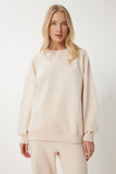Krem Bisiklet Yaka Oversize Örme Eşofman Takımı FN03456