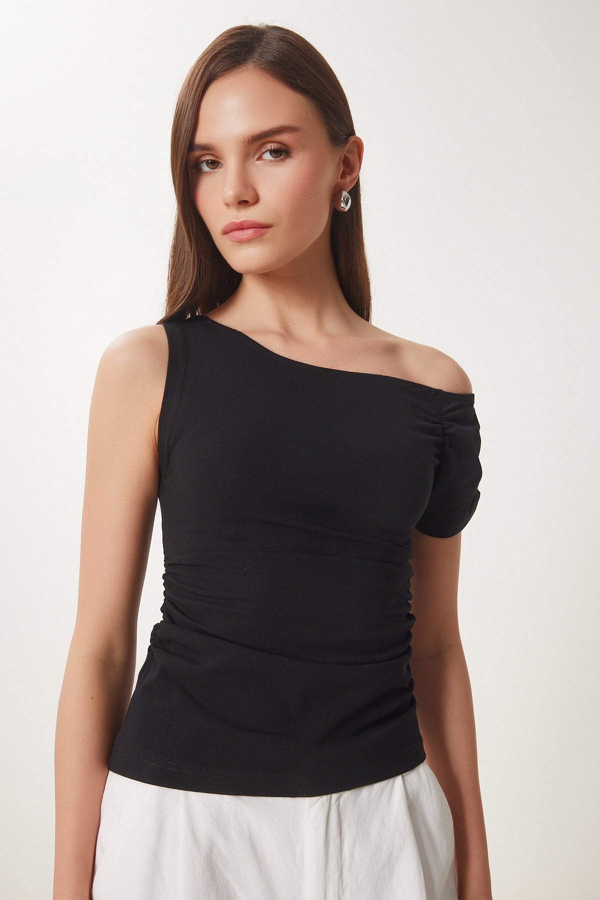 Siyah Büzgü Detaylı Örme Bluz ZV00275