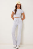 Gri Melanj Fitted/Vücuda Oturan Esnek Örme Alt-Üst Takım US00998