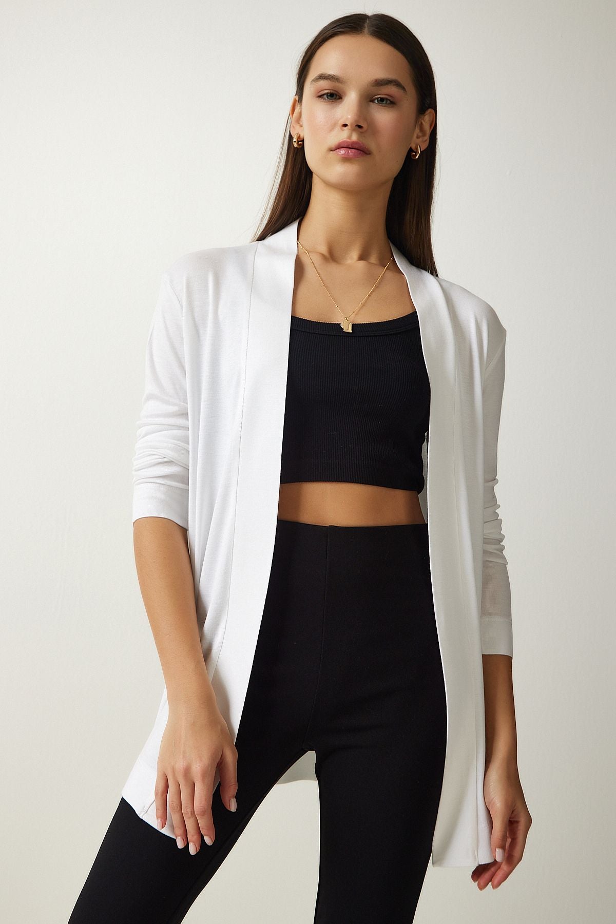 Ekru Oversize Örme Ceket Hırka UB00222