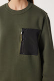 Haki Fermuar Cepli Şardonlu Sweatshirt VN00020