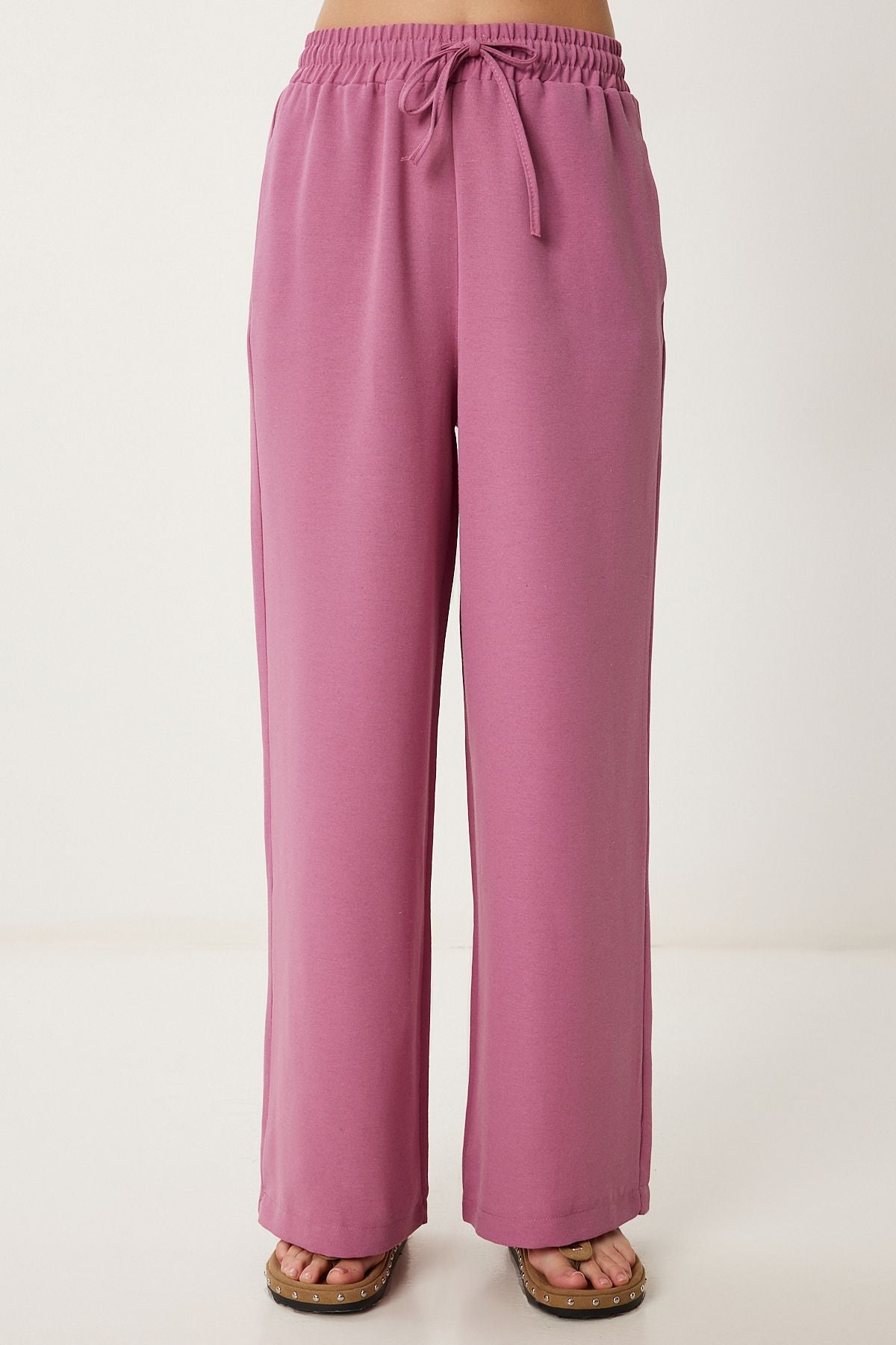 Koyu Pembe Geniş Paça Keten Pantolon DP00261
