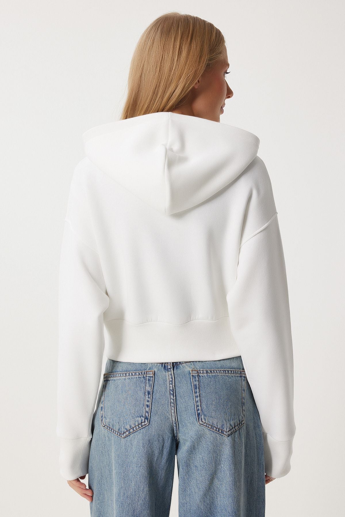 Ekru Kapüşonlu Şardonlu Fermuarlı Sweatshirt OW00051
