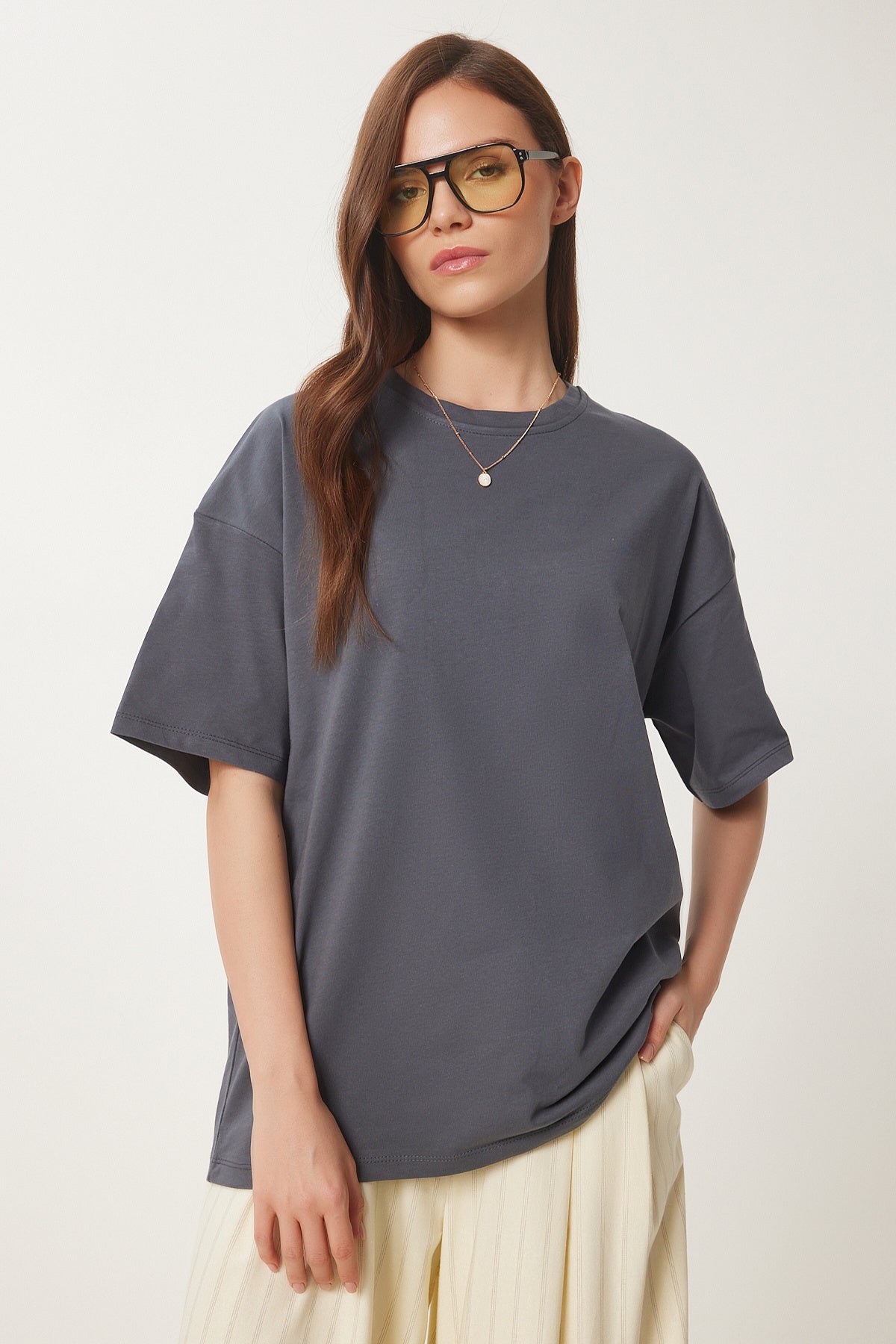 Füme Oversize Basic Örme T-shirt FW00003