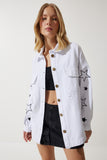 Beyaz Yıldız Nakışlı Oversize Gömlek Ceket SA00026