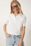 Ekru Polo Yaka Pike Örme T-Shirt DP00254