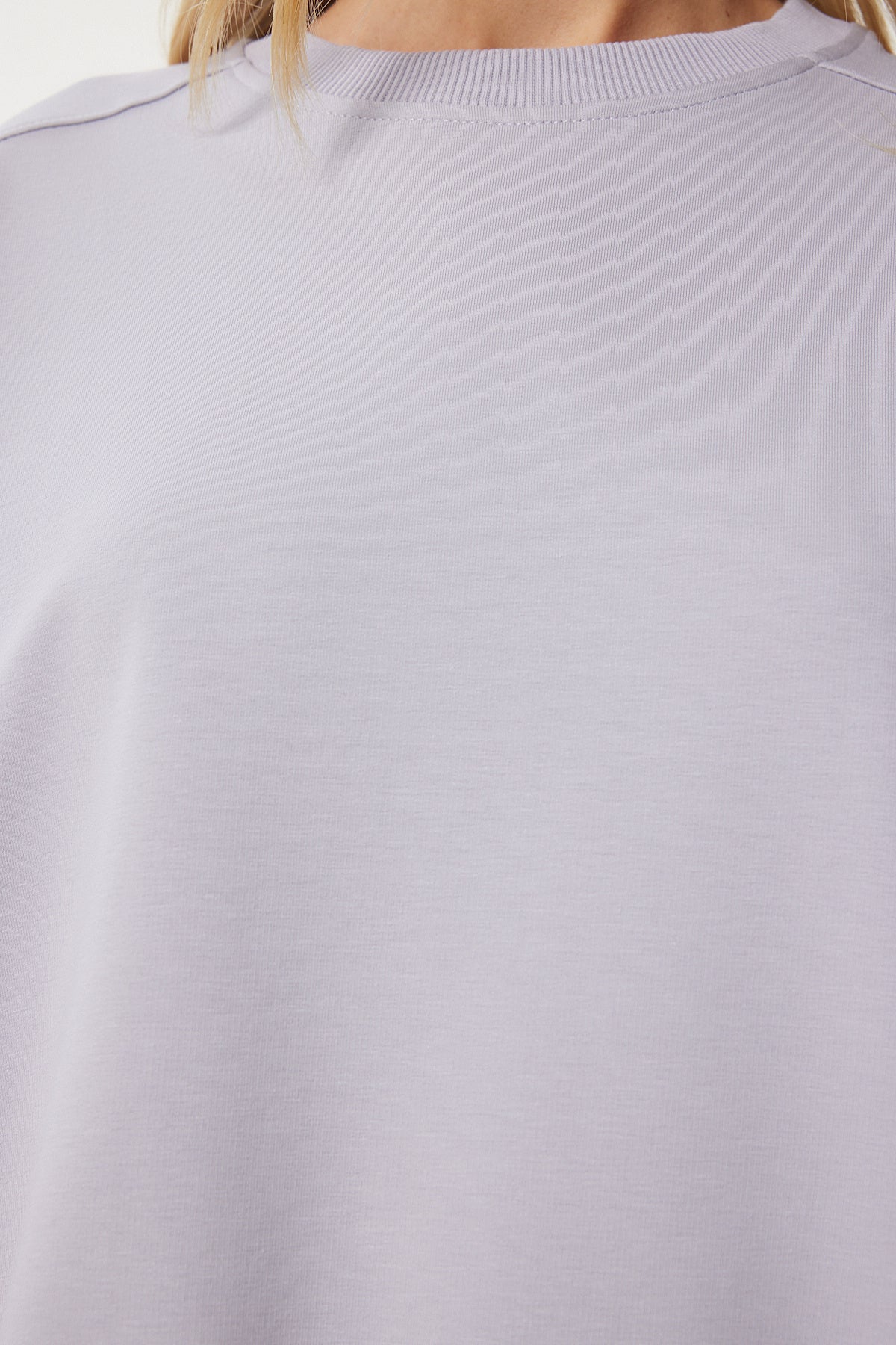 Taş Grisi Bisiklet Yaka Oversize Örme Eşofman Takımı FN03456