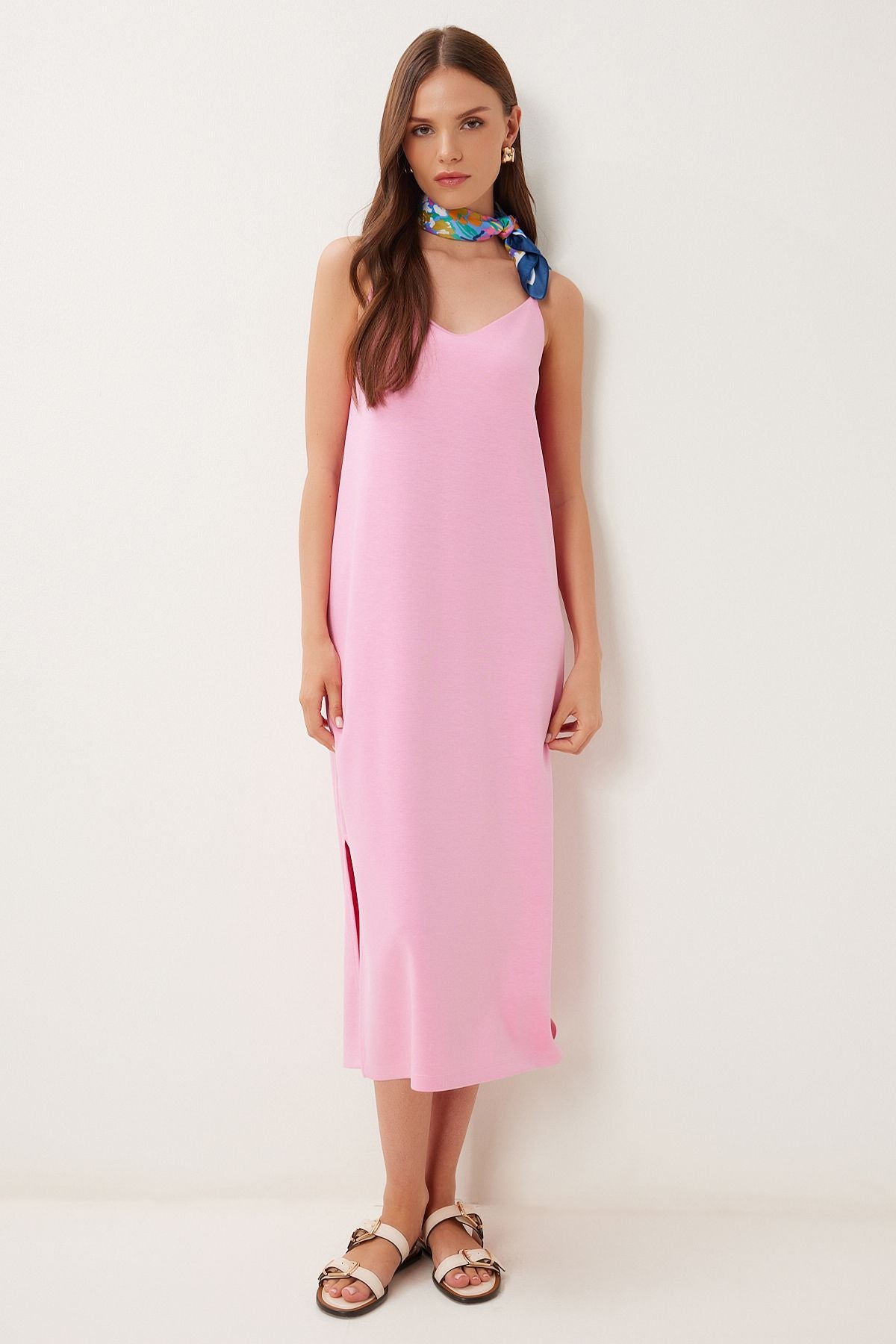 Pembe Askılı Basic Esnek Modal Elbise BV00150
