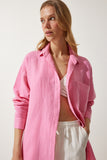 Açık Pembe Cepli Oversize Müslin Gömlek MX00150
