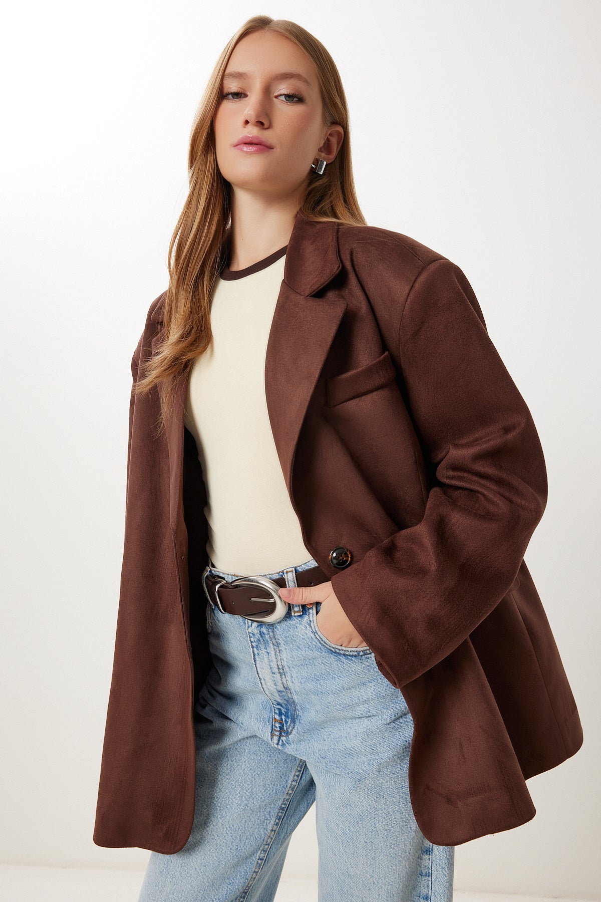 Kahverengi Oversize Premium Süet Ceket KT00016