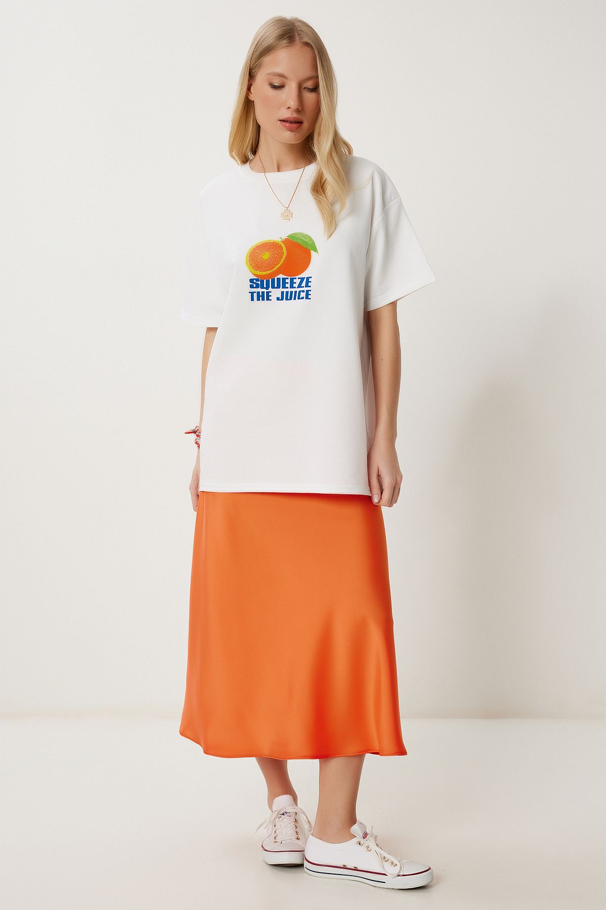Oranj Midi Saten Etek DP00260