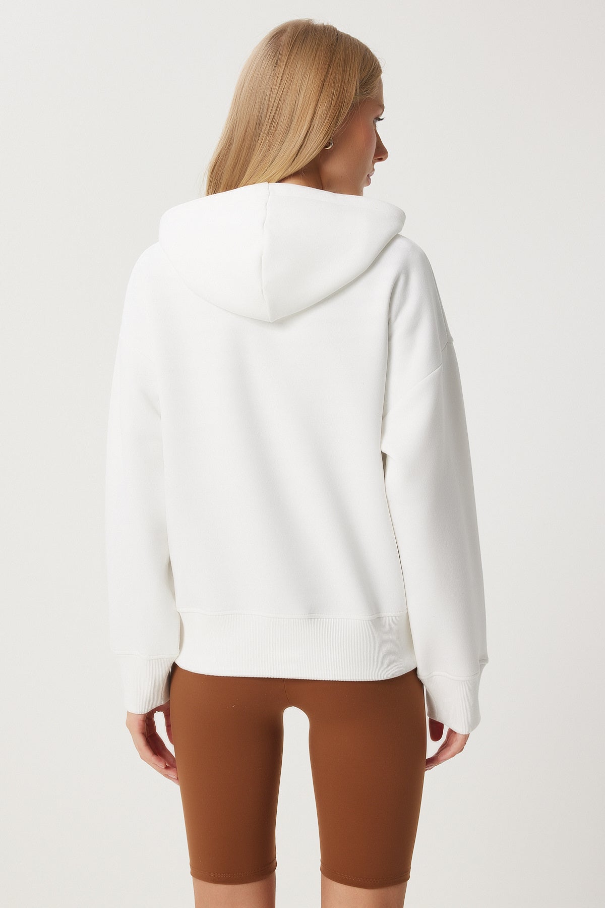 Ekru Kapüşonlu Şardonlu Sweatshirt OW00050