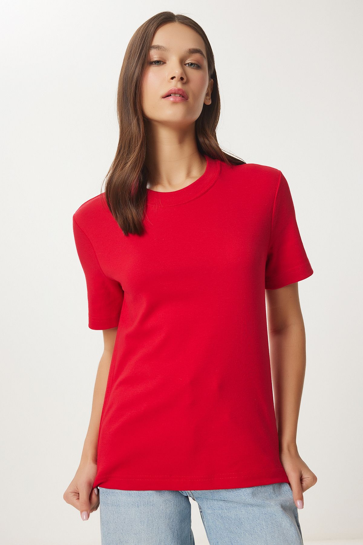 Kırmızı Pamuklu Basic Örme T-Shirt AG00001