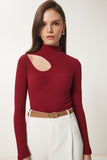 Bordo Krem 2'Li Paket Cut Out Detaylı Fitilli Örme Bluz GT00235
