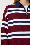 Lacivert Bordo Polo Yaka Çizgili Triko Kazak PF00118