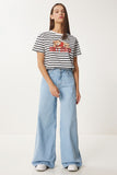 Açık Mavi Orta Bel Geniş Paça Jean FN03413