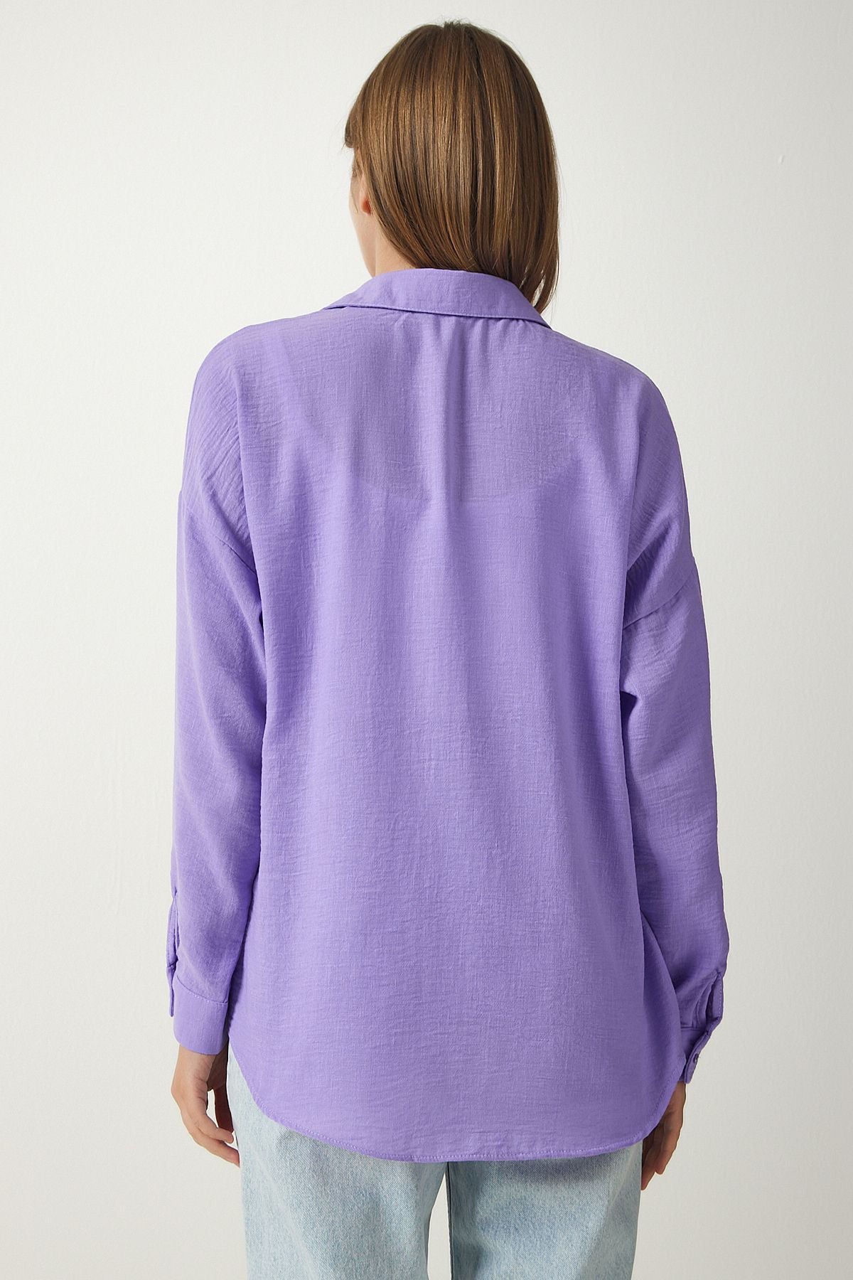 Lila Oversize Keten Ayrobin Gömlek DD01222
