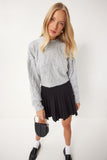Gri Dokulu Crop Triko Kazak MX00170