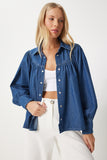 Koyu Mavi Balon Kollu Denim Gömlek RH00030