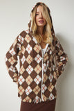 Kahverengi Püsküllü Kapüşonlu Polar Sweatshirt DD01260