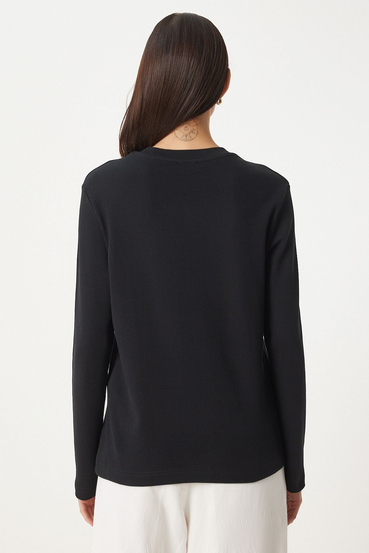 Siyah Pamuklu Basic Örme Bluz NJ00155