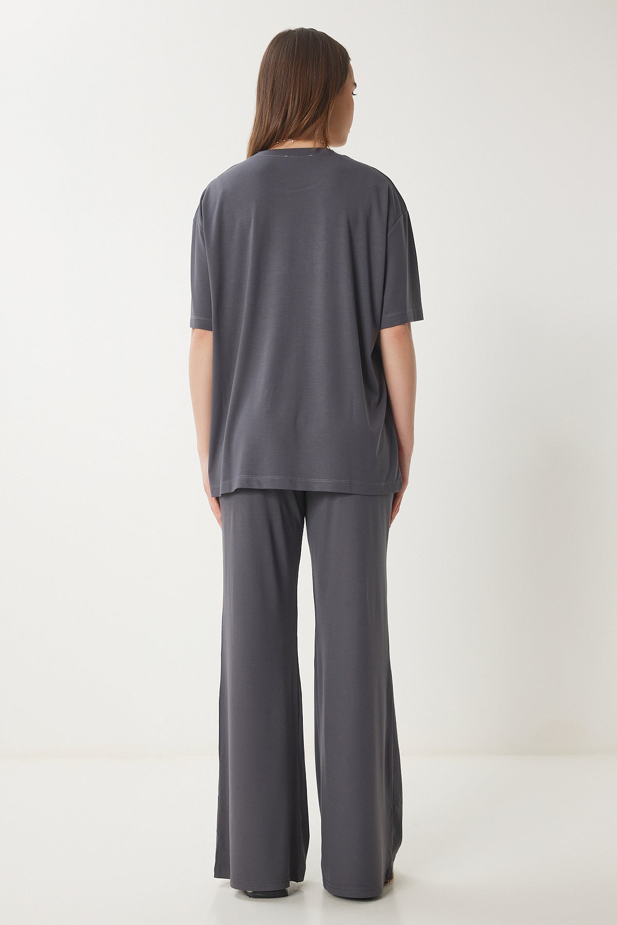 Füme Oversize Örme T-Shirt Pantolon Takım FN03452