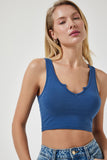 İndigo Mavi Askılı Crop Örme Bluz OW00030