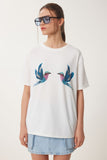 Ekru Baskılı Taş Detaylı Örme T-Shirt ZV00288