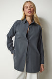 Füme Oversize Uzun Basic Gömlek  DD00842