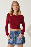 Bordo Bisiklet Yaka Basic Crop Örme Bluz OW00034