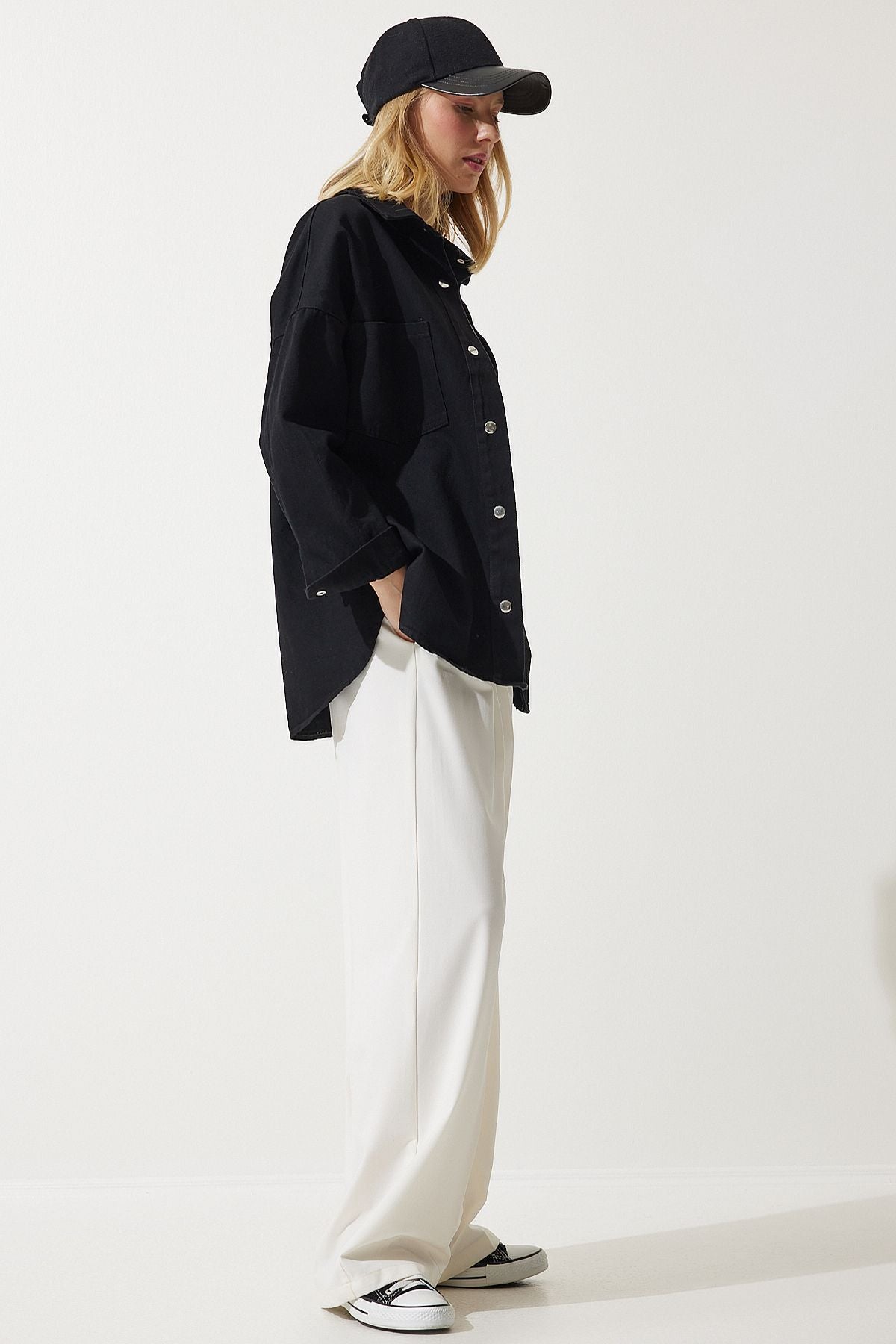 Siyah Cepli Oversize Gabardin Ceket RV00176