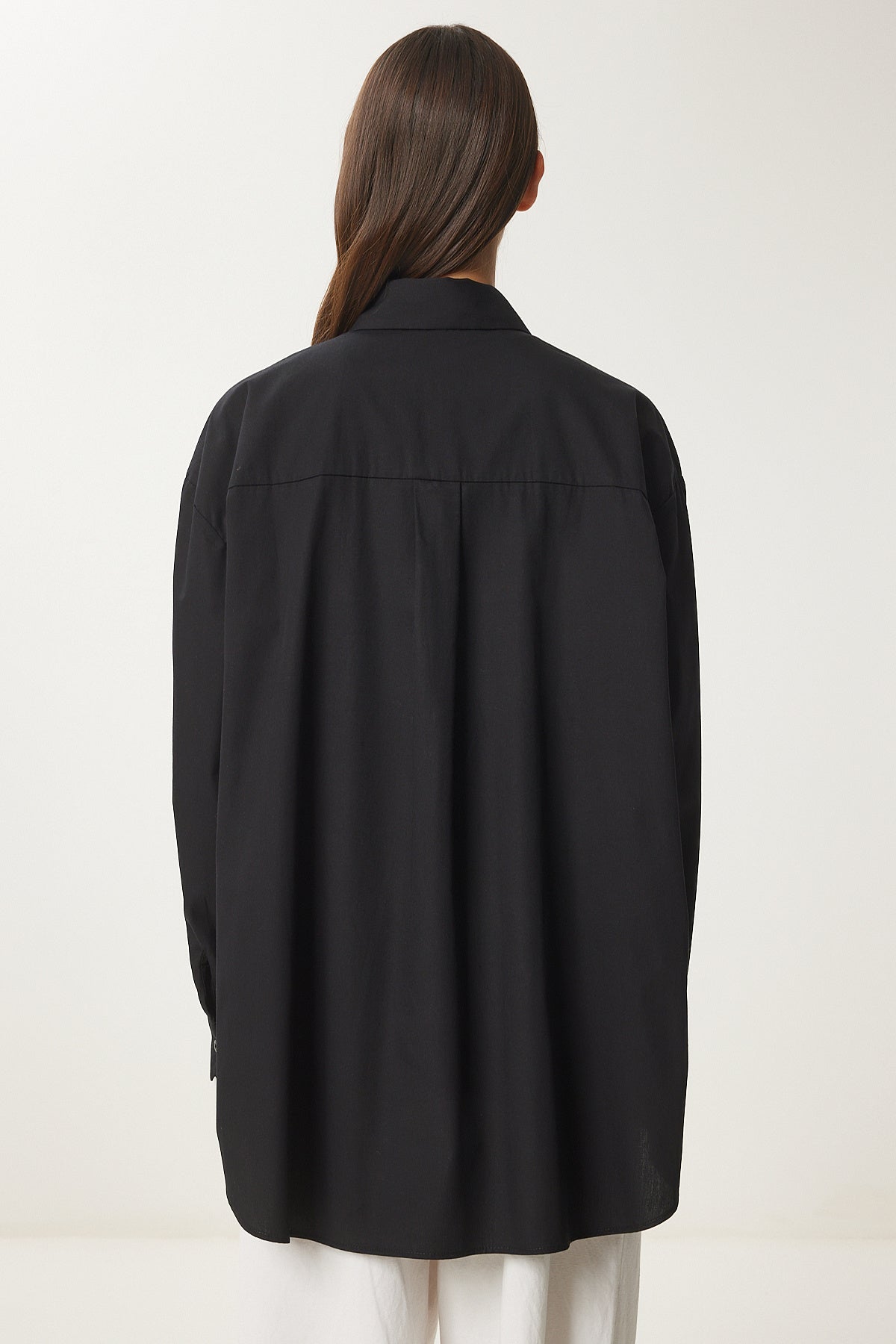 Siyah Oversize Uzun Dokuma Gömlek BP00167