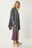 Füme Yandan Yırtmaçlı Oversize Panço Kazak YY00005