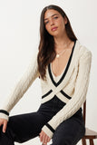 Krem Kontrast Renkli Crop Triko Kazak RW00007