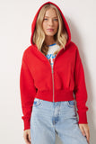 Kırmızı Kapüşonlu Şardonlu Fermuarlı Sweatshirt OW00051