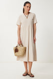 Krem Oversize Volanlı Yazlık Örme Elbise CR00475