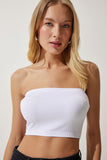 Beyaz Straplez Fitilli Örme Büstiyer UB00231