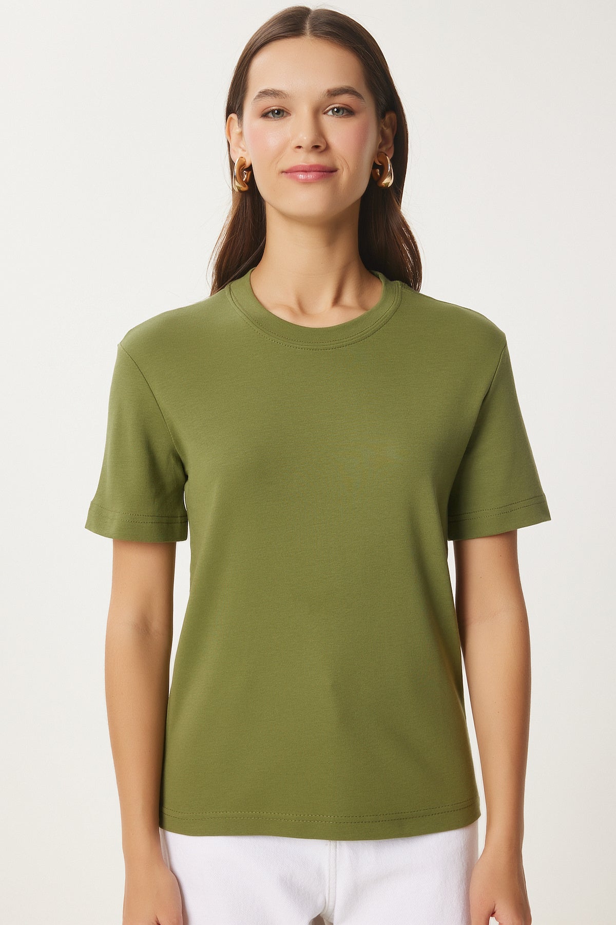 Yeşil Pamuklu Basic Örme T-Shirt AG00001
