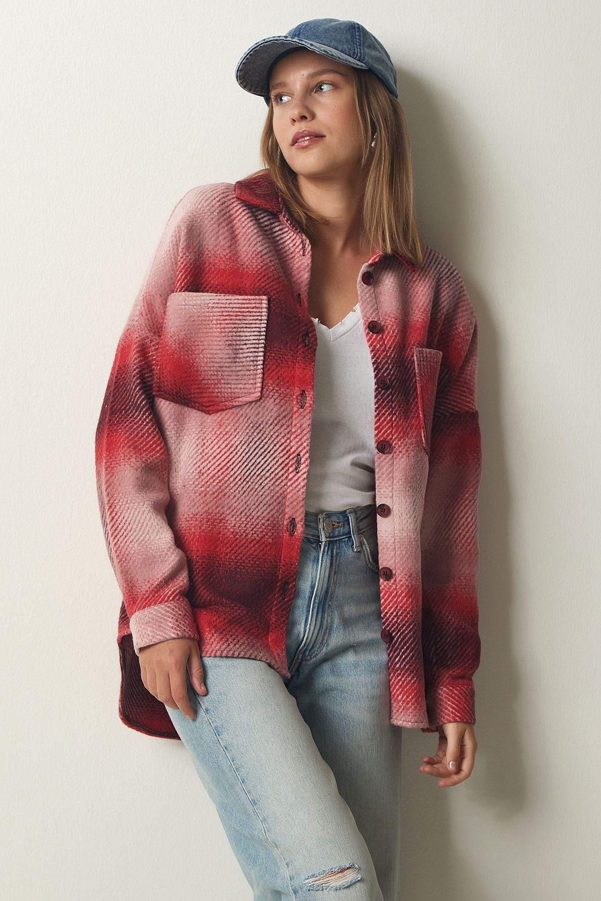 Kırmızı Oduncu Oversize Kaşe Gömlek Ceket TU00035