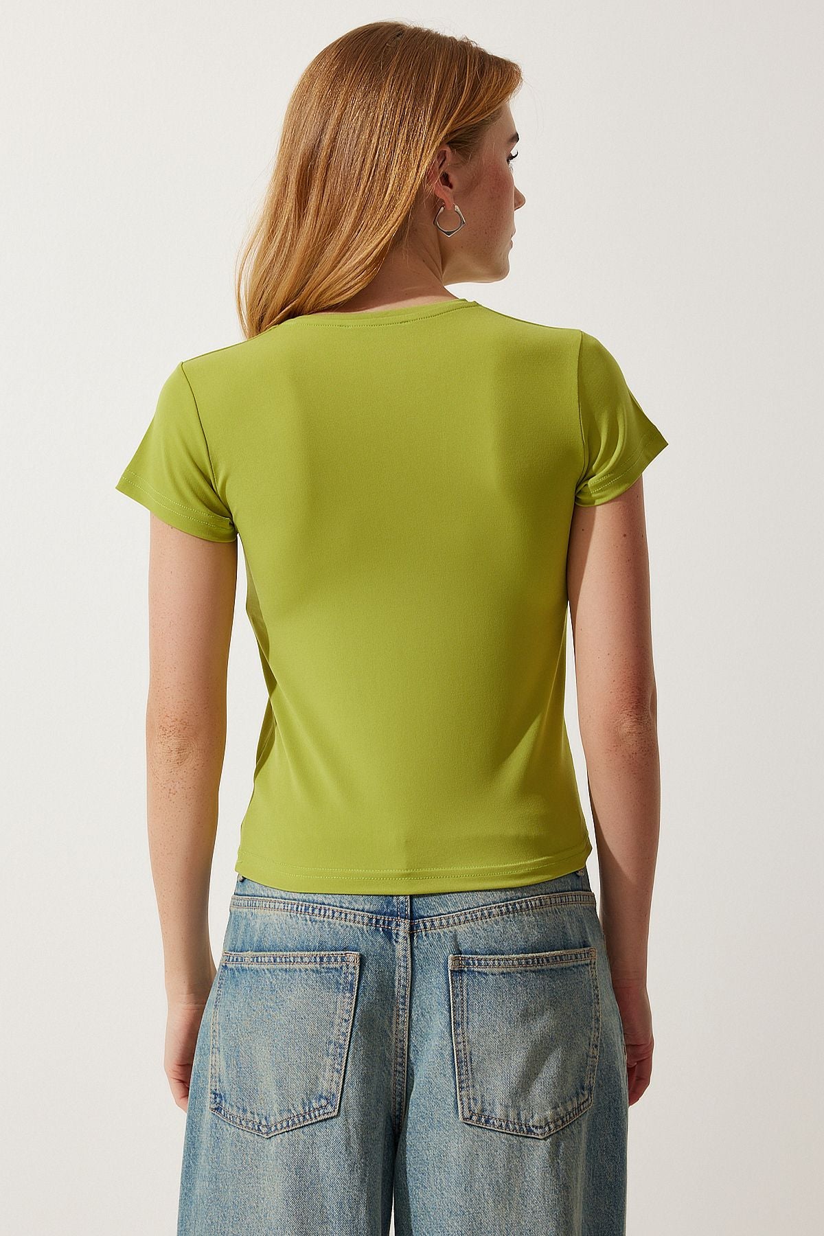 Yağ Yeşili Bisiklet Yaka Basic Sandy T-Shirt EN00611