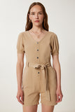 Bej Kemerli Mini Gabardin Tulum WF00112